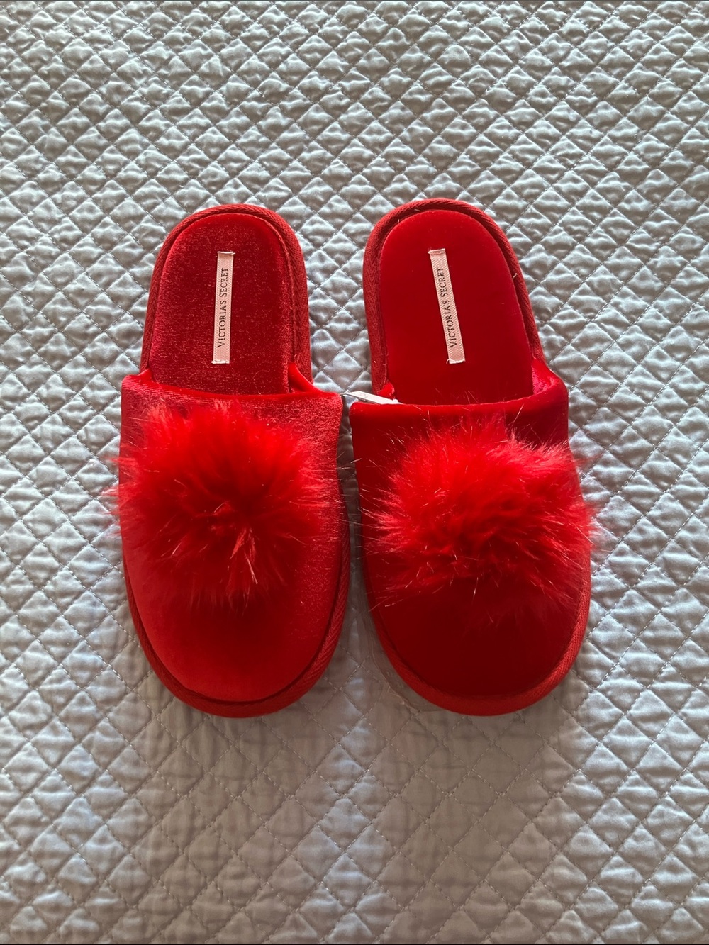 Victoria's Secret Red Kids Pom-Pom Velvet Slip-Ons
